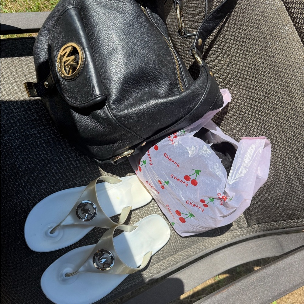 Michael Kors Black purse  and silvery Sandals